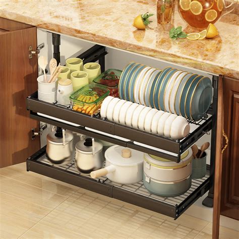 steel frame cabinet organiser|kitchen cabinet pull out organizer.